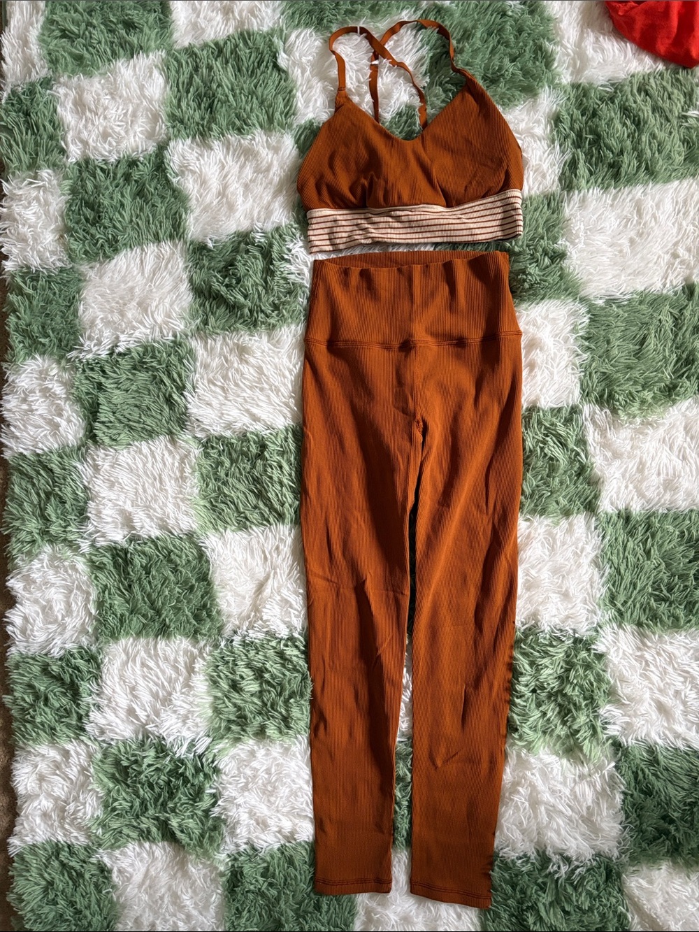 High-Waist Rust Leggings with Matching Strappy Crop Top offline by aerie